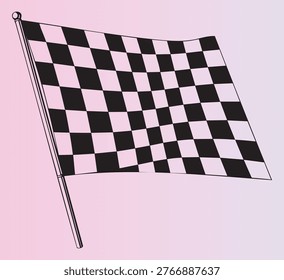 Checkered racing flag waving in the wind symbolizing motorsport and competition events