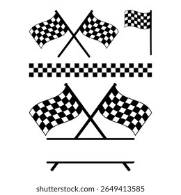 Checkered Racing Flags and Border Elements Set