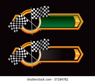 checkered racing flags on ribbon banner