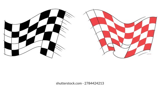 Checkered Racing Flags Set with Recycle Symbol for Eco Friendly Motorsport, Sustainable Race and Green Speed Concept. Symbol Vector Illustration.