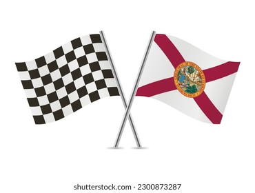 Checkered (racing) and Florida crossed flags, isolated on white background. Vector icon set. Vector illustration.