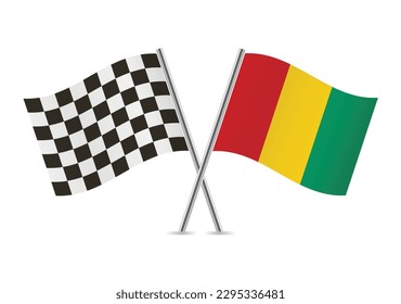Schachte (Rennen) und Guinea gekreuzte Flaggen einzeln auf weißem Hintergrund. Vektorsymbol-Set. Vektorgrafik.