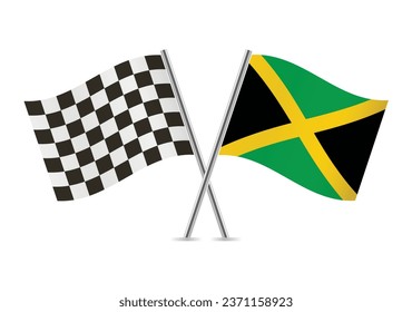 Checkered (racing) and Jamaica crossed flags, isolated on a white background. Vector icon set. Vector illustration.