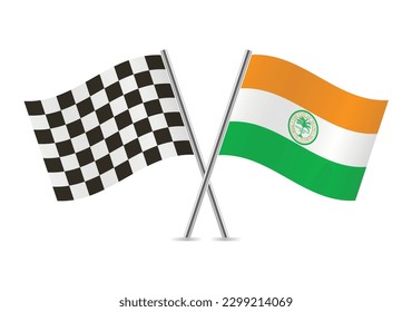 Checkered (racing) and Miami crossed flags, isolated on white background. Vector icon set. Vector illustration.