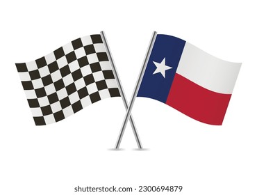 Checkered (racing) and Texas crossed flags, isolated on white background. Vector icon set. Vector illustration.