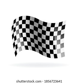 Checkered racing waving flag. Modern illustration. Wavy black and white flags. Flags for auto racing and motorcycle racing on white backdrop with shadow.