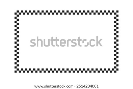 Checkered rectangle frame. Square race checker flag pattern. Checkerboard geometric pattern. Black and white rally chess square pattern. Finish race frame. Vector illustration on white background.