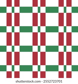 Checkered rectangle geometric seamless pattern christmas design with soft green and red coloured on white background used for textile.