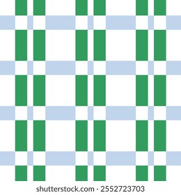 Checkered rectangle geometric seamless pattern design with soft green and blue coloured on white background used for textile.