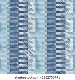 Checkered rectangle geometric seamless pattern design with soft blue textured and beige colors vector on blue background.