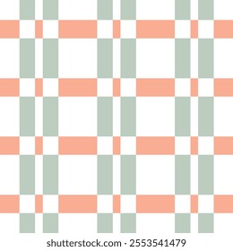 Checkered rectangle geometric seamless pattern design with soft orange and sage green coloured on white background used for textile.