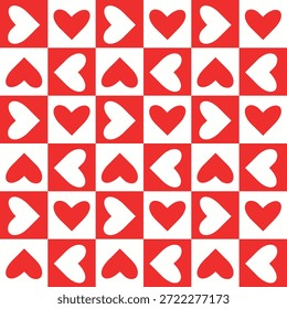 Kariertes rotes und weißes Herz nahtlos Muster in vier Richtungen. Für Valentinstag-Hintergrund, stationäres Papier und Einwickelpapier, 