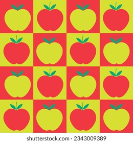 Manzanas minimalistas de color rojo y amarillo a cuadros, sin fisuras. Para tela alimenticia, fondo y textil 