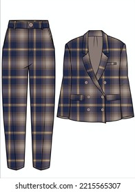 CHECKERED REGULAR WOMEN BLAZER AND TAPERED FIT  PANTS CORPORATE WEAR VECTOR