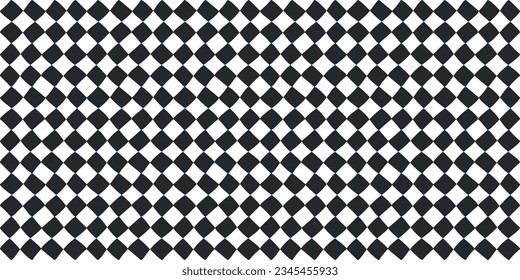 Checkered rhombs, from square shapes. Diagonal checkerboard, endless and black and white. Design for textile, fabric, clothing, curtain, rug, batik, ornament, background, wrapping.
