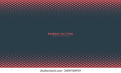 Checkered Rhombus Half Tone Pattern Vector Frame Red Abstract Background. Chequered Particles Subtle Textured Horizontal Border Pop Art Graphic Design. Halftone Contrast Minimalism Art Wide Wallpaper