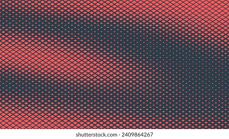 Checkered Rhombus Halftone Pattern Modern Vector Texture Red Dynamic Abstract Background. Chequered Particles Subtle Texture Pop Art Graphics Design. Half Tone Graphic Distorted Surface Wide Wallpaper