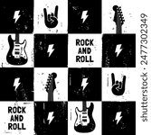 Checkered Rock and Roll Seamless Repeat Pattern. Rock Music Seamless Pattern