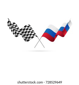 Checkered and Russia flags. Vector illustration.