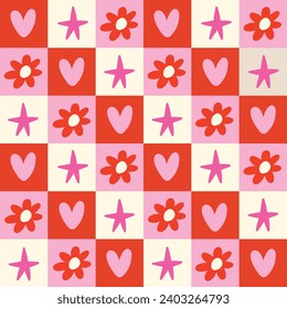 Checkered San Valentines Pattern Red Checkered Background Valentines Checkered Seamless Pattern