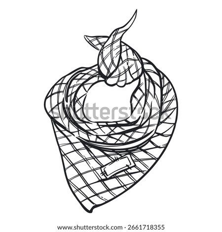A checkered scarf around the neck for dogs or cats, pets. The handkerchief is hand-drawn in ink and translated into a vector. Illustration for printing on fabric, paper, for the design of pet products