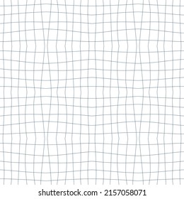 Checkered seamless background with distorted linear squares. Trippy grid checkerboard tile pattern. Chessboard wavy vector illustration for decor and design.