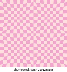 Checkered seamless background with distorted linear squares. Trippy grid checkerboard tile pattern. Chessboard wavy vector illustration for decor and design.


