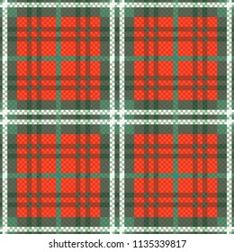 Checkered seamless colorful pattern in warm green and orange colors, vector as a fabric texture