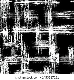 Checkered Seamless Halftone Grunge Pattern. Rusty Paintbrush Stripes Texture. Paintbrush Noisy Lines Pattern. Grunge Smear Swatch Texture.