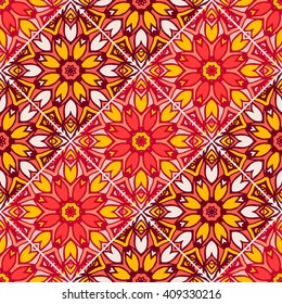 Checkered seamless pattern with beautiful Mandalas. Vector illustration