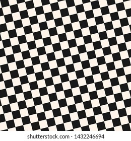 Checkered seamless pattern. Black and white vector geometric texture with small squares in diagonal array, repeat tiles. Abstract monochrome chequered background. Simple design for decor, prints
