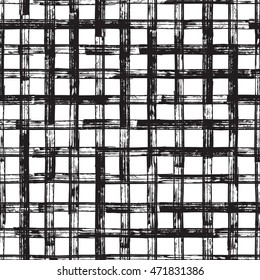Checkered Seamless pattern. Black and white grunge stroke crossed stripes vector background