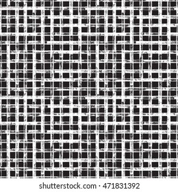 Checkered Seamless pattern. Black and white grunge stroke crossed stripes vector background