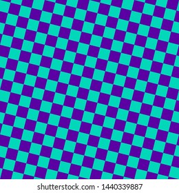 Checkered seamless pattern. Bright colorful vector geometric texture with small diagonal squares, repeat tiles. Abstract purple and turquoise chequered background. Simple minimal decorative design 