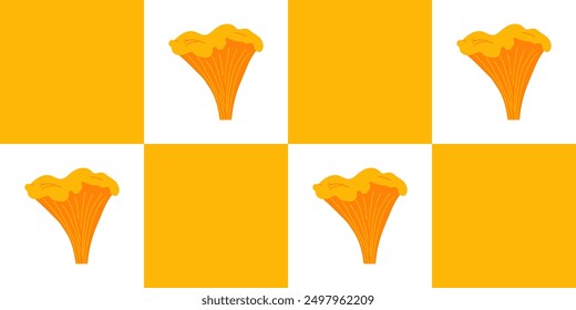 Checkered seamless pattern with chanterelles, for textile, fabric, wrapping paper