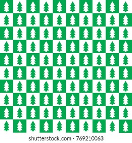 Checkered seamless pattern with fir-trees. Christmas and New Year background. Winter tablecloth. Vector illustration.