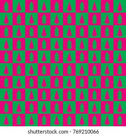 Checkered seamless pattern with fir-trees. Christmas and New Year background. Winter tablecloth. Vector illustration.
