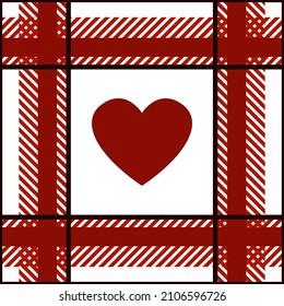 Checkered seamless pattern with heart silhouette. Valentine's Day. Design for fabric printing, gingham. Vector illustration.