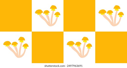 Checkered seamless pattern with honey mushrooms, for textile, fabric, wrapping paper