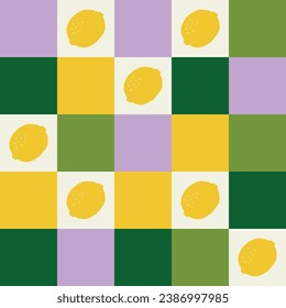 Checkered seamless pattern with lemons in pleasant colours.