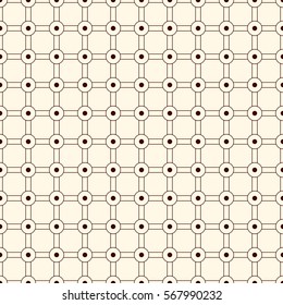 Checkered seamless pattern. Mesh motif. Outline geometric abstract background with overlapping stripes with knot. Modern style wallpaper. Digital paper, textile print. Vector illustration.