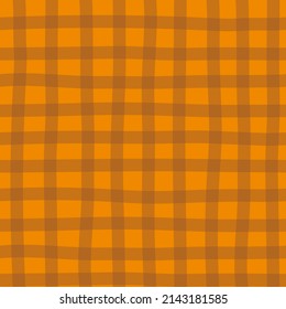 Checkered seamless pattern with orange background. Purple check digital paper, vector childish background for fabric, textile and scrapbook paper.