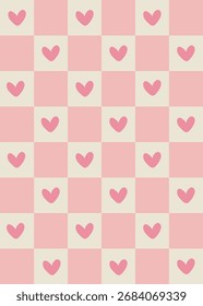 checkered seamless pattern with pink hearts