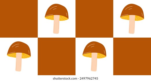 Checkered seamless pattern with porcini mushrooms, for textile, fabric, wrapping paper
