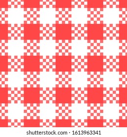 Checkered seamless pattern. Red and white color. Kitchen surface texture print design. Vector stock illustration background. Vichy cage.