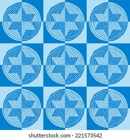 The checkered seamless pattern with spiral stars, vector background