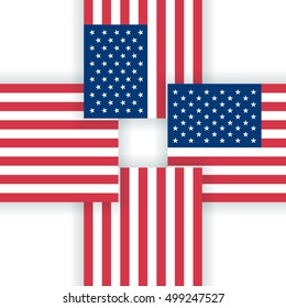Checkered seamless pattern of US flags with shadows. The qualitative study of the shadows. Vector illustration for a patriotic background.