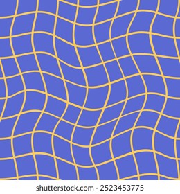 Checkered seamless pattern, vintage aesthetic backgrounds, psychedelic groovy checkerboard distorted grid texture. Funky fashion retro textile print. Vector illustration