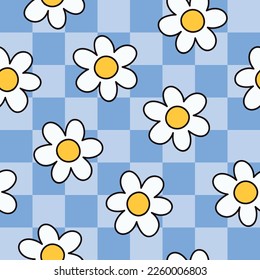 Sin fisuras. Patrón de plástico. Patrón de Groovy. Patrón retro. Patrón floral azul. Fondo floral transparente