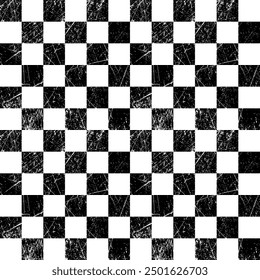 Checkered seamless shabby surface. Monochrome and seamless chessboard, the wear and grunge of a used canvas - a chessboard.